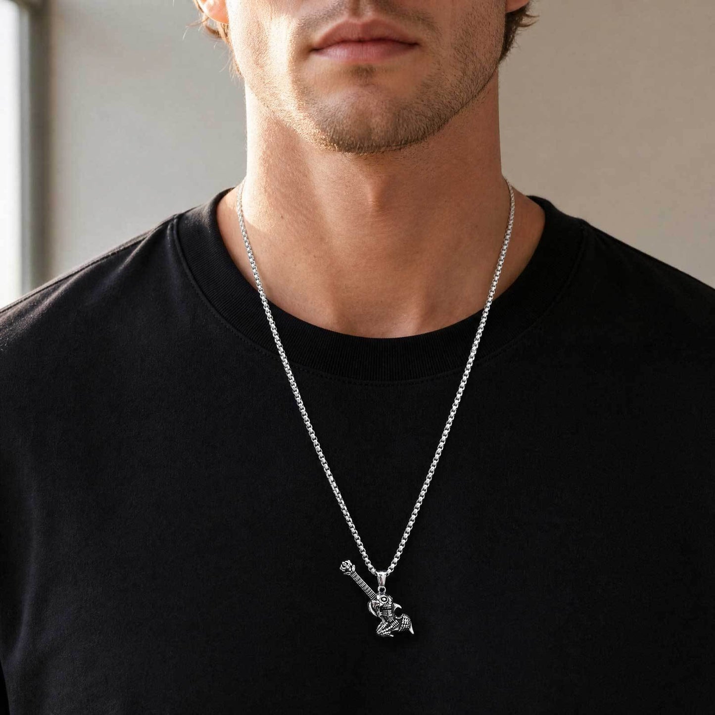 Kemston Skull Guitar Pendant Necklace for Men Stainless Steel Rock Style PN-2461