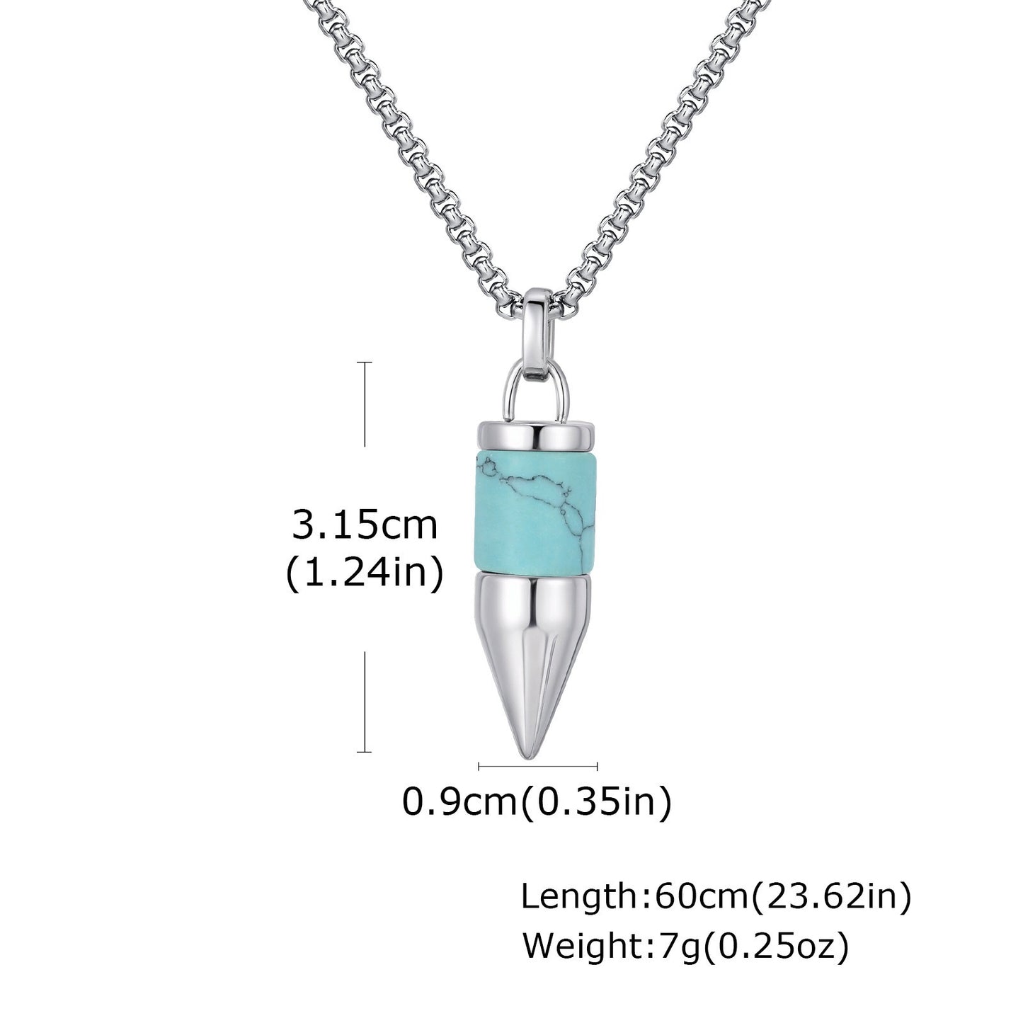 Kemstone Stainless Steel Cylinder Pendant Necklace – Stone Inlay Style for Men PN-2228
