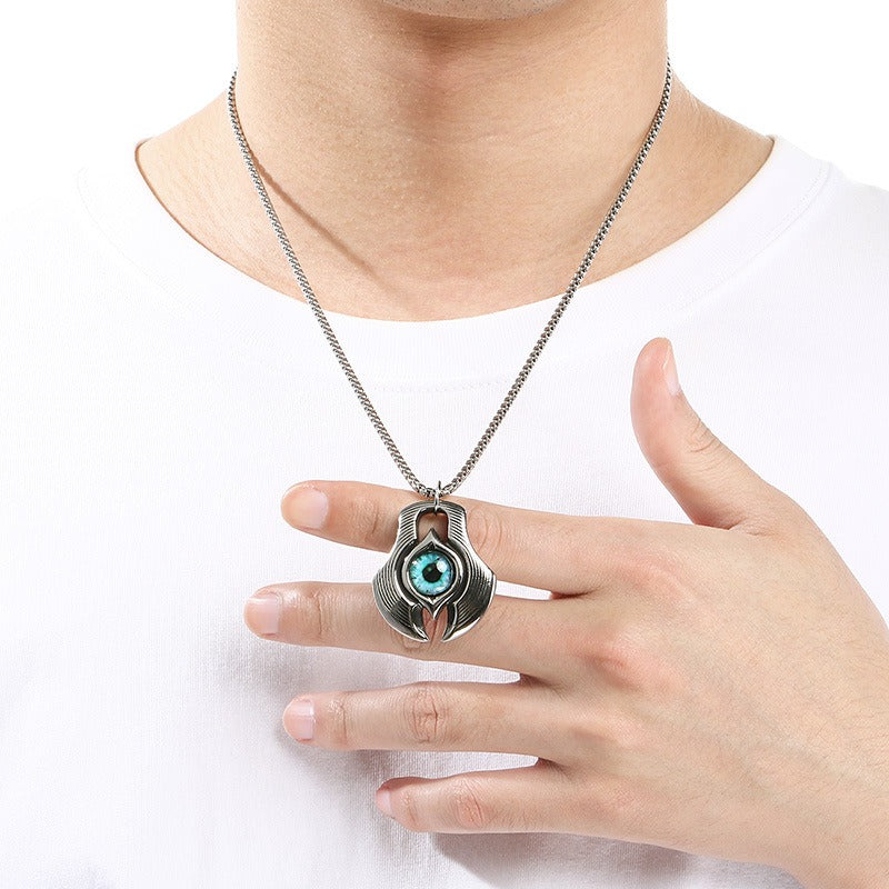 Kemstone Turquoise Pendant Necklace Titanium Steel Feather Eye Symbol Design for Men KP117748-LU