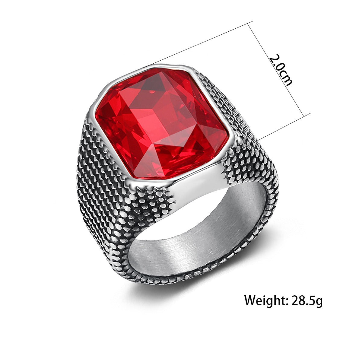 Kemstone Hip-hop Retro Distressed Zircon Men's Ring - Wide Band Stainless Steel Edgy Single Statement Piece TR0441