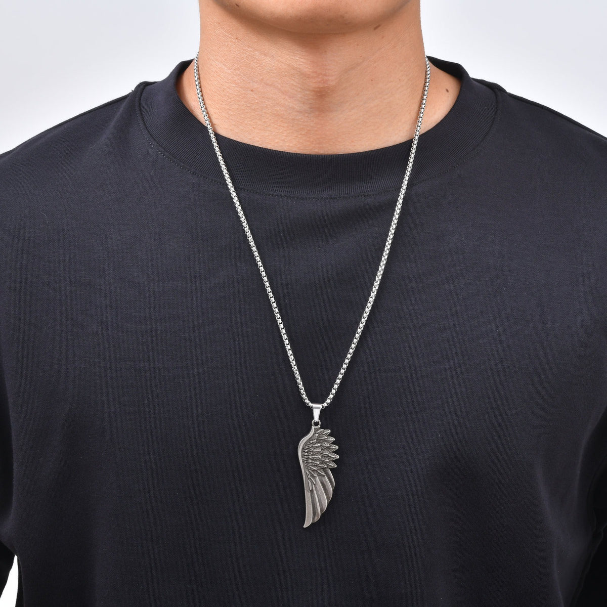 Kemstone Wing Pendant Necklace for Men Alloy Feather Relief NC-3026