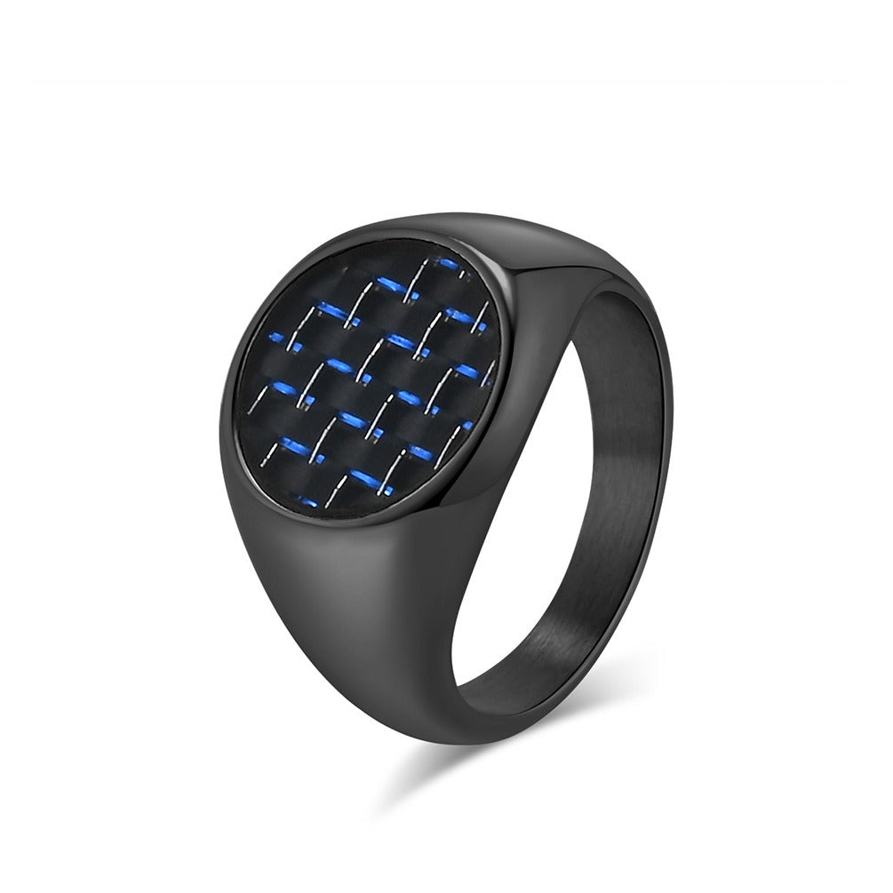 Kemstone Stainless Steel Carbon Fiber Ring for Men Black Inlay Texture K-R782