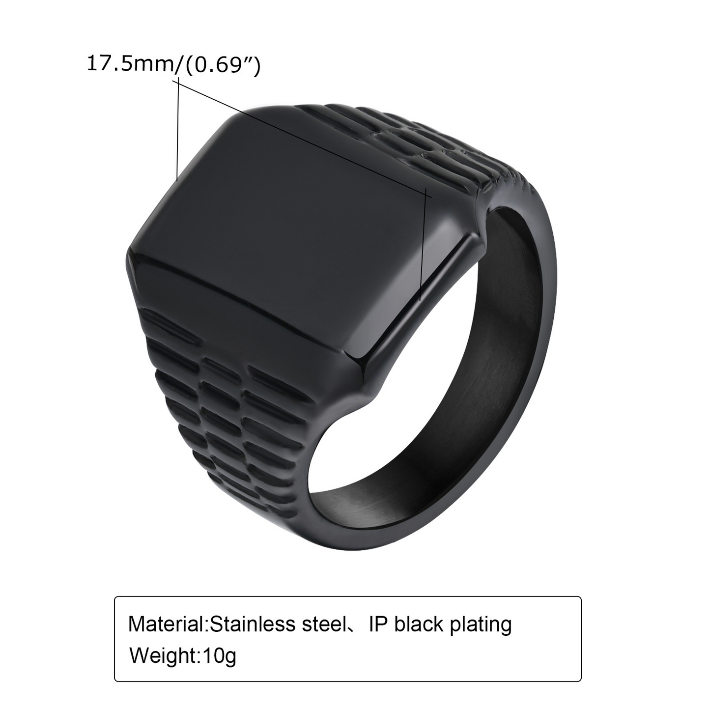 Kemstone Stainless Steel Square Signet Ring for Men – Matte Flat Top RC-595