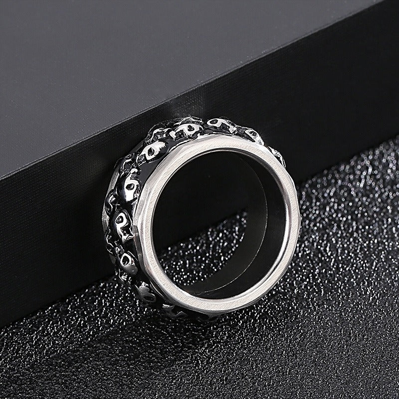 Kemstone Rotating Skull Spinner Ring for Men – Double Row Titanium Steel KR101538-KFC