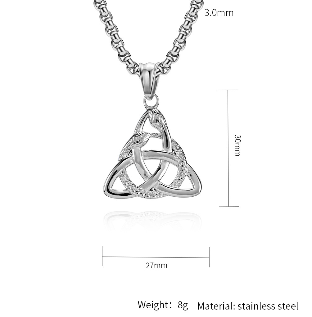 Kemstone Viking Triquetra Necklace – Double Snake Titanium Steel Pendant K-PT473
