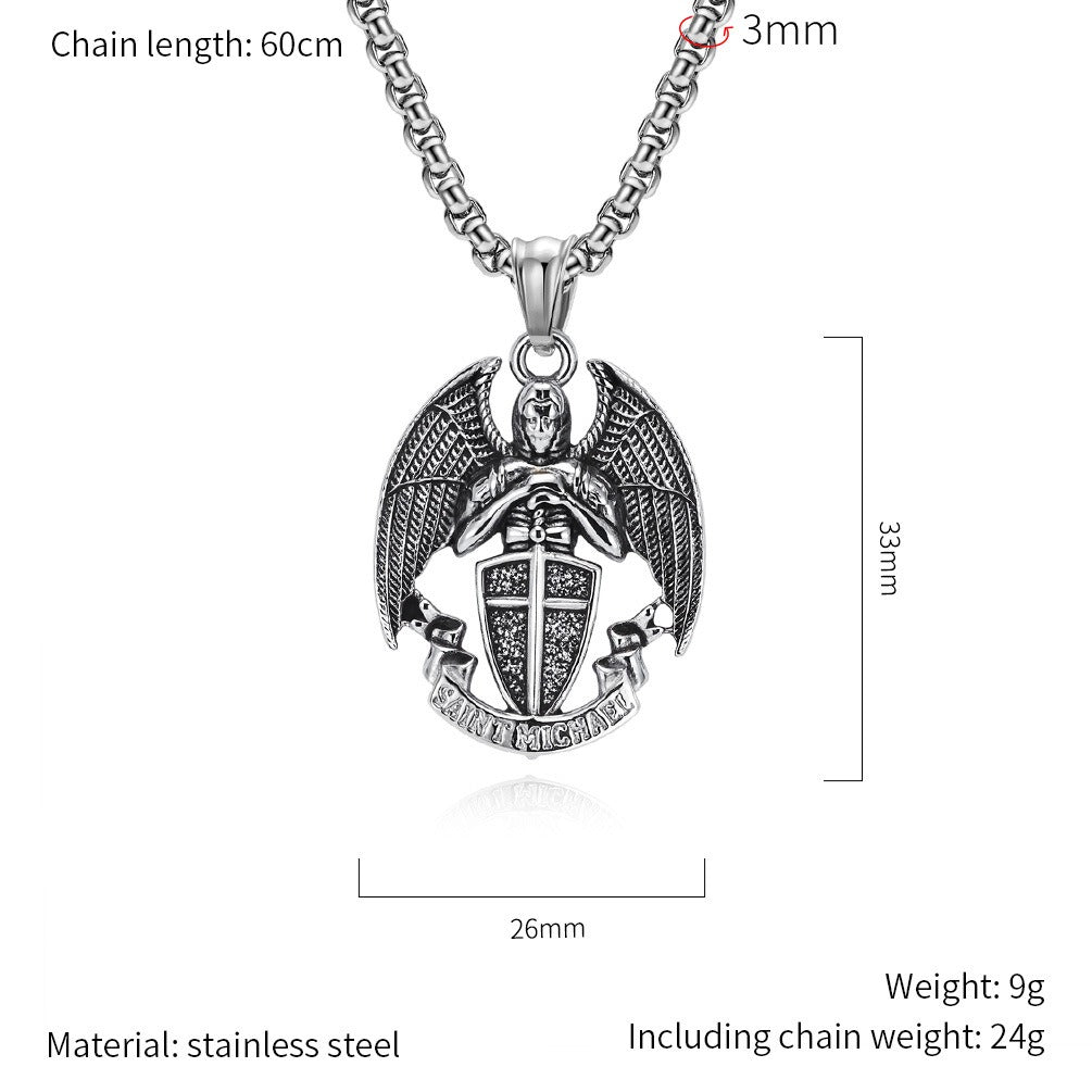 Kemstone Men’s Titanium Steel Angel Pendant Necklace – Vintage Gothic Jewelry K-PT644