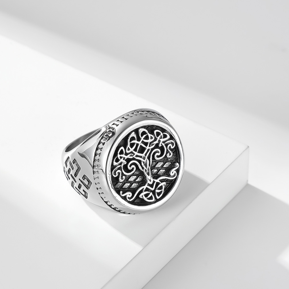 Kemstone Stainless Steel Tree of Life Ring for Men – Celtic Norse Style K-R648
