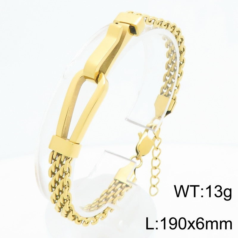 Kemstone Bar Link Chain Bracelet for Men Titanium Steel Double Layer Adjustable KB213341-KFC