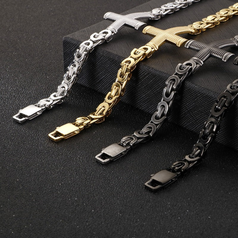 Kemstone Cross Loop Chain Bracelet - Titanium Steel Men's Jewelry Accessory with Edgy Industrial Design KB124342