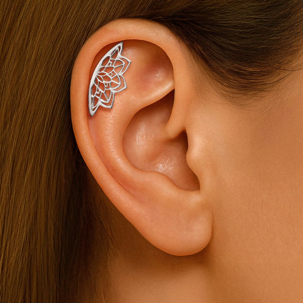 Kemstone 925 Sterling Silver Floral Cartilage Stud for Women Cubic Zirconia Flat Back Earring 60262441188