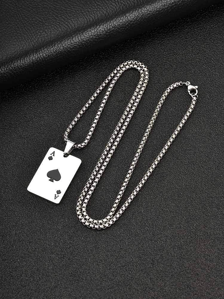Kemstone Stainless Steel Ace of Spades Pendant Necklace for Men Playing Card PN-2400