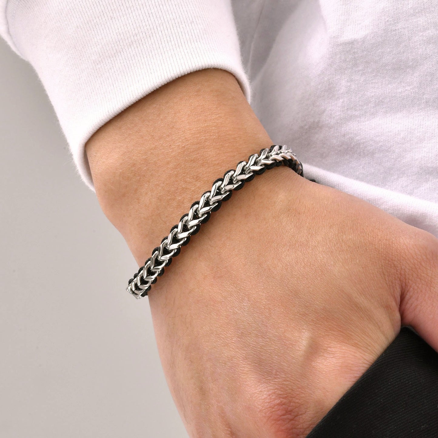 Kemston Stainless Steel Dragon Chain Bracelet for Men Braided Cord Adjustable Style BR-2351