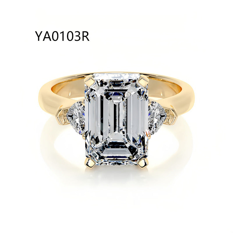 Three-Stone Moissanite Engagement Ring for Women | 2–5CT Heart, Oval, Princess, Emerald Cuts