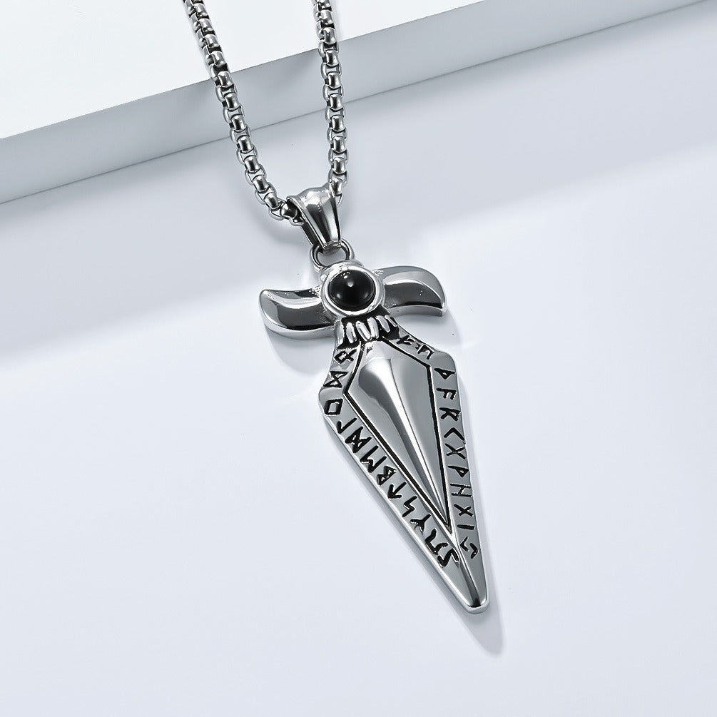 Kemstone Men’s Stainless Steel Viking Spearhead Necklace – Rune Pendant Jewelry K-PT634
