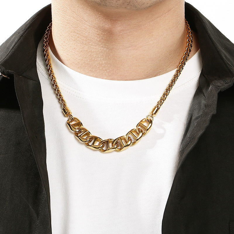 Kemstone Titanium Steel Figaro Chain Necklace for Men Alternating Link Chain KN298678-KJX