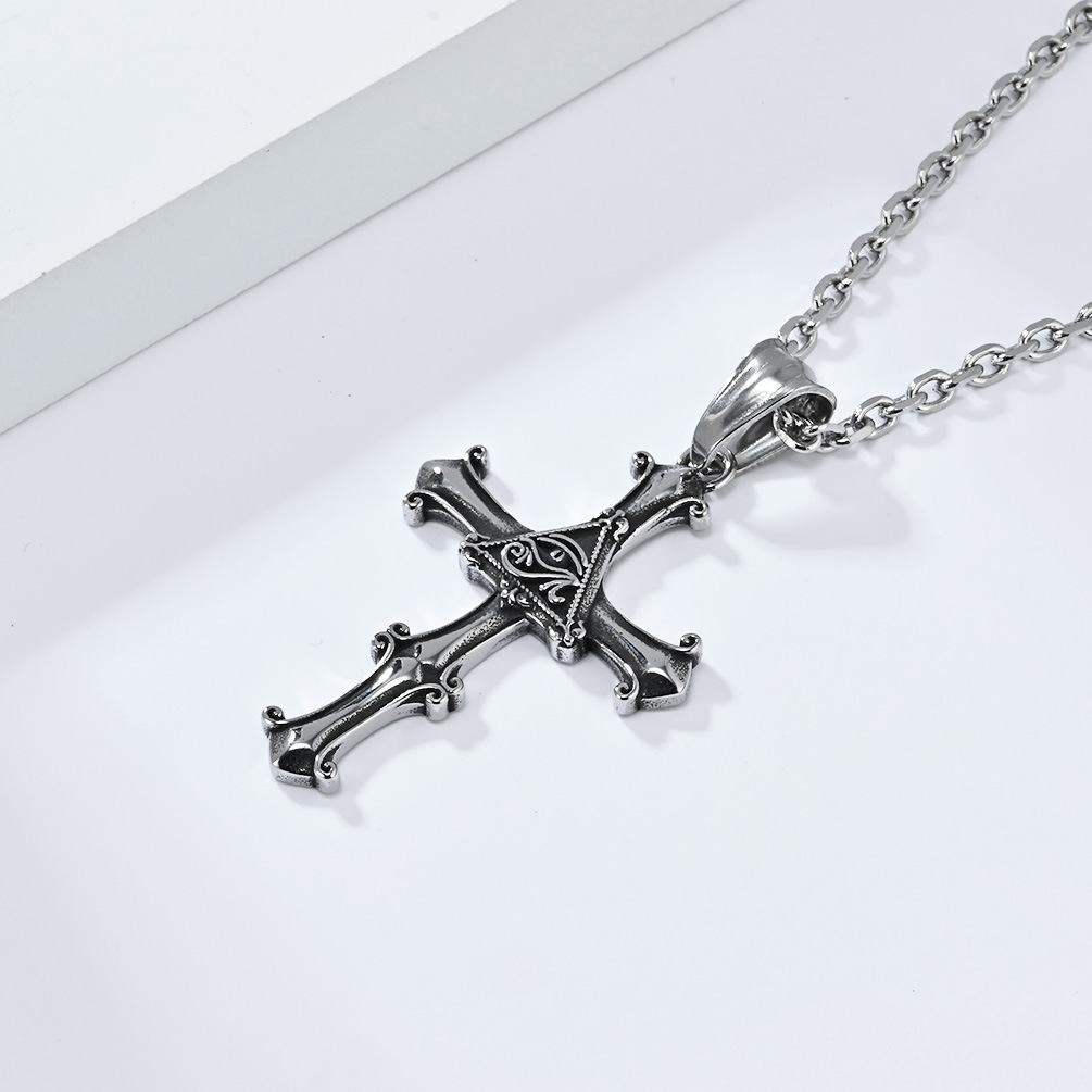 Kemstone Stainless Steel Eye Cross Pendant Necklace for Men Vintage Silver K-PT536