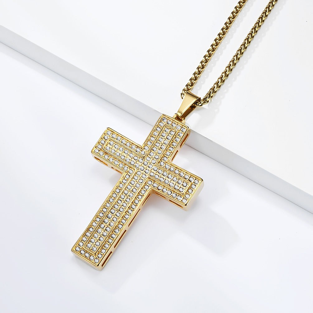 Kemstone Stainless Steel Iced Cross Pendant Necklace for Men Hip Hop Street Chain K-PT723