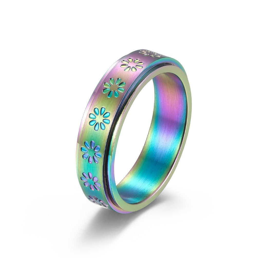 Kemstone Flower Spinner Ring Stainless Steel Rotating Band for Men & Women K-R633