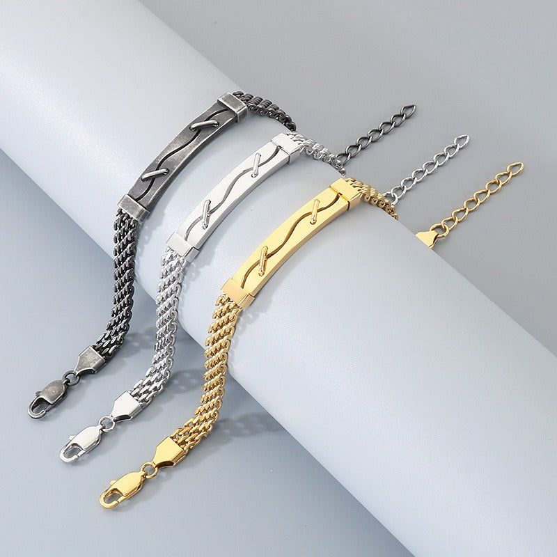 Kemstone ID Bar Bracelet for Men Curved Plate Titanium Steel Mesh Chain KB212804-KFC