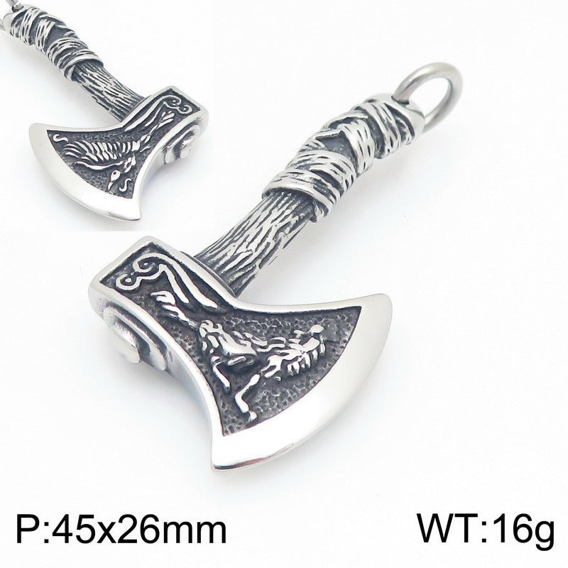Kemstone Viking Axe Pendant Necklace Nordic Rune Titanium Steel for Men KP117913-MZOZ