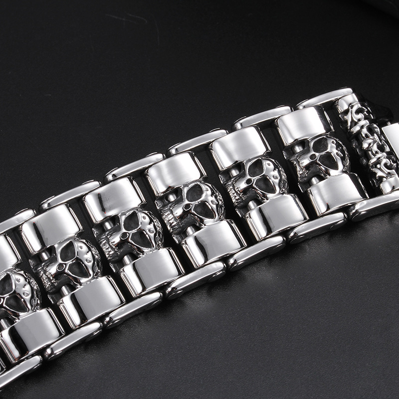 Kemstone Titanium Steel Skull Link Bracelet for Men Punk Style KB58225-D
