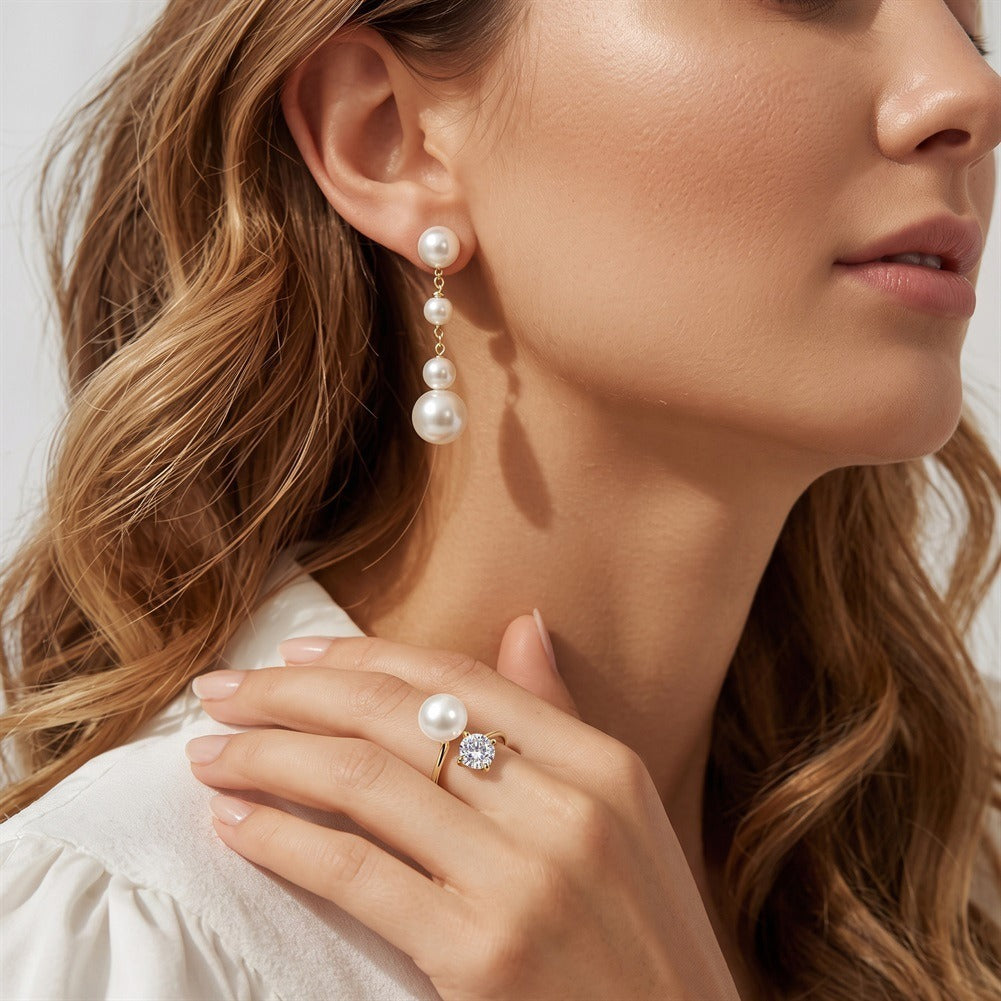 Kemstone Pearl Open Ring for Women 925 Sterling Silver Cubic Zirconia PSR01