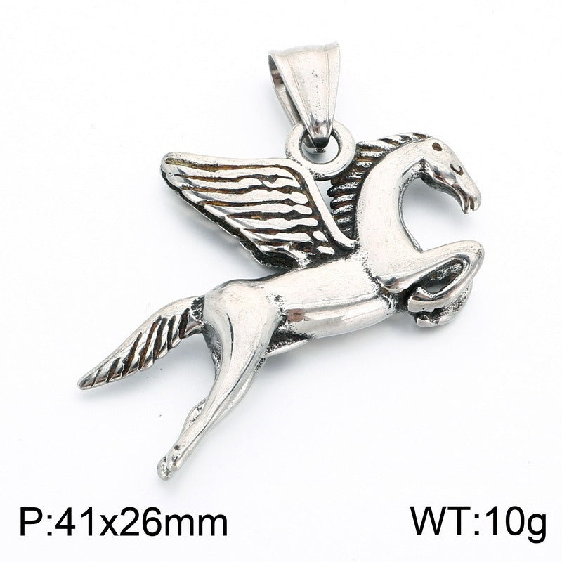 Kemston Stainless Steel Pegasus Horse Pendant Necklace for Men Wing Vintage Silver KP118626-LU
