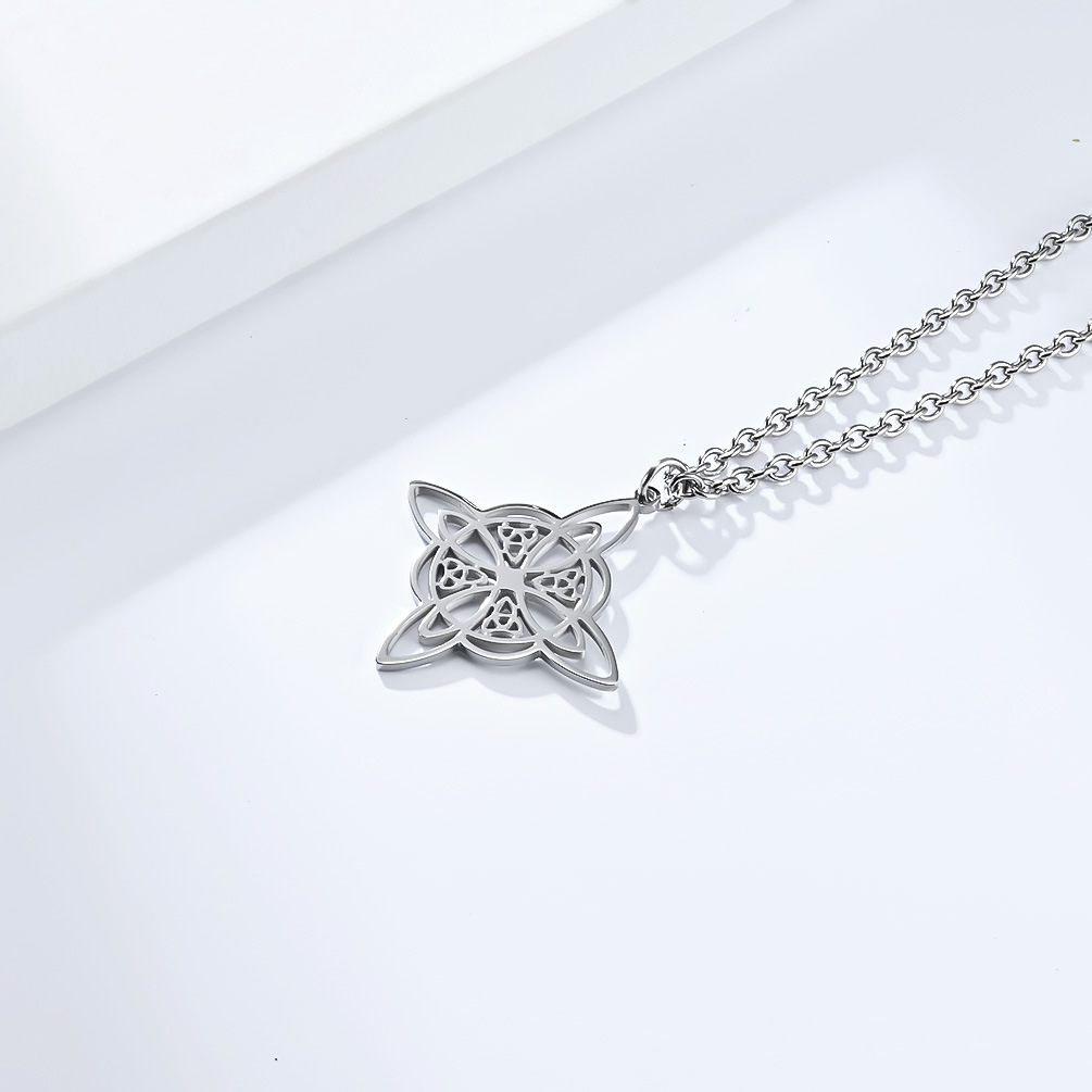 Kemston Stainless Steel Celtic Knot Eternal Triangular Pendant Necklace for Men Women K-PT501