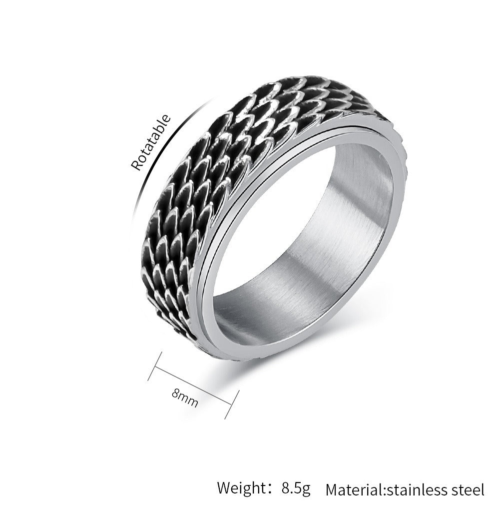 Kemstone Men’s Titanium Steel Dragon Scale Spinner Ring – Vintage Fidget Jewelry K-R810