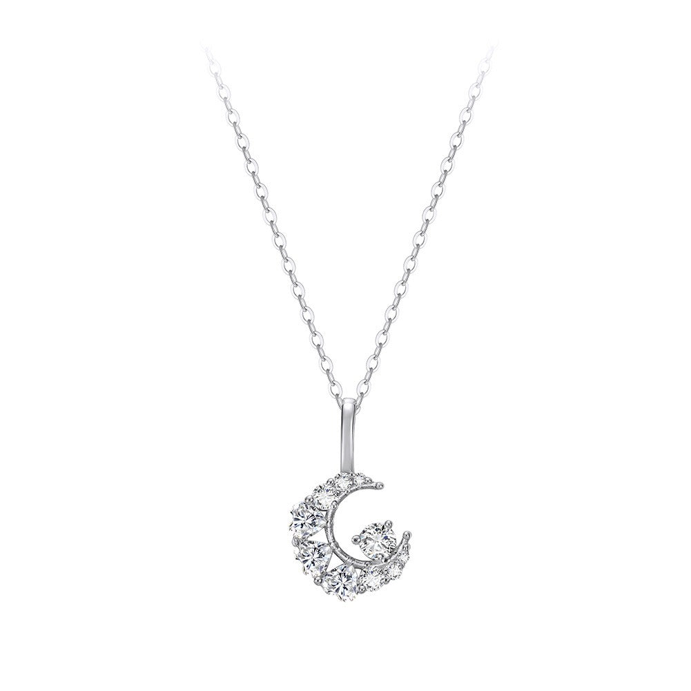 Kemstone 925 Sterling Silver Moon Necklace for Women – Cubic Zirconia Accents SN355