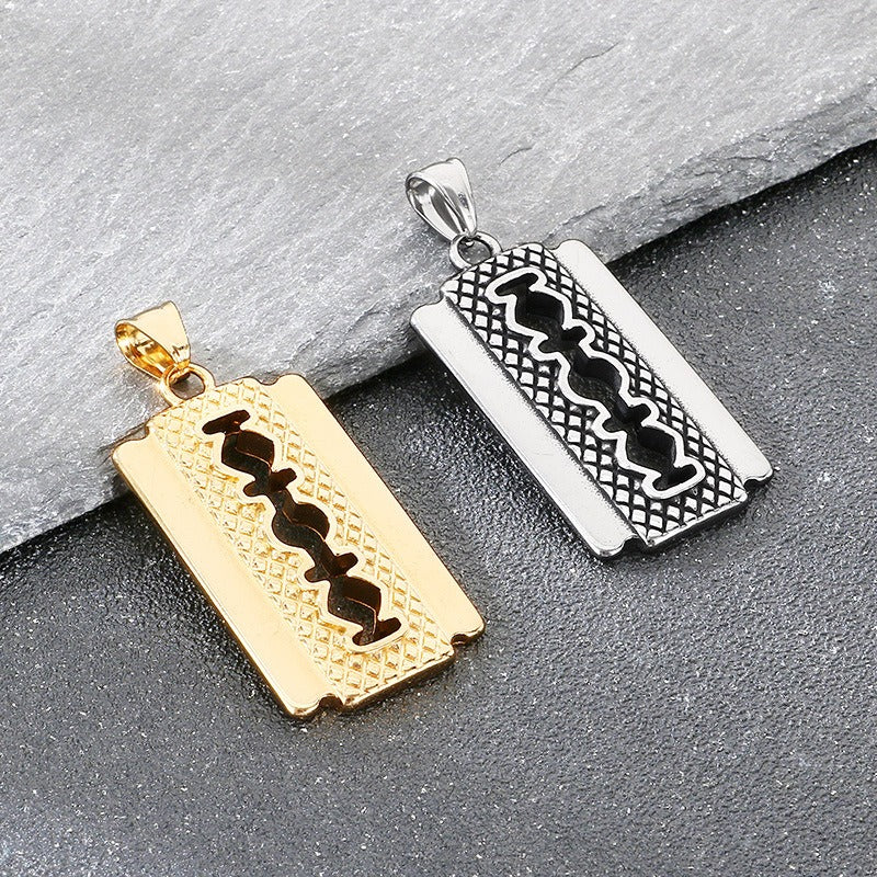 Kemstone Razor Blade Pendant Necklace – Titanium Steel Hip Hop Style for Men KP117766-LU