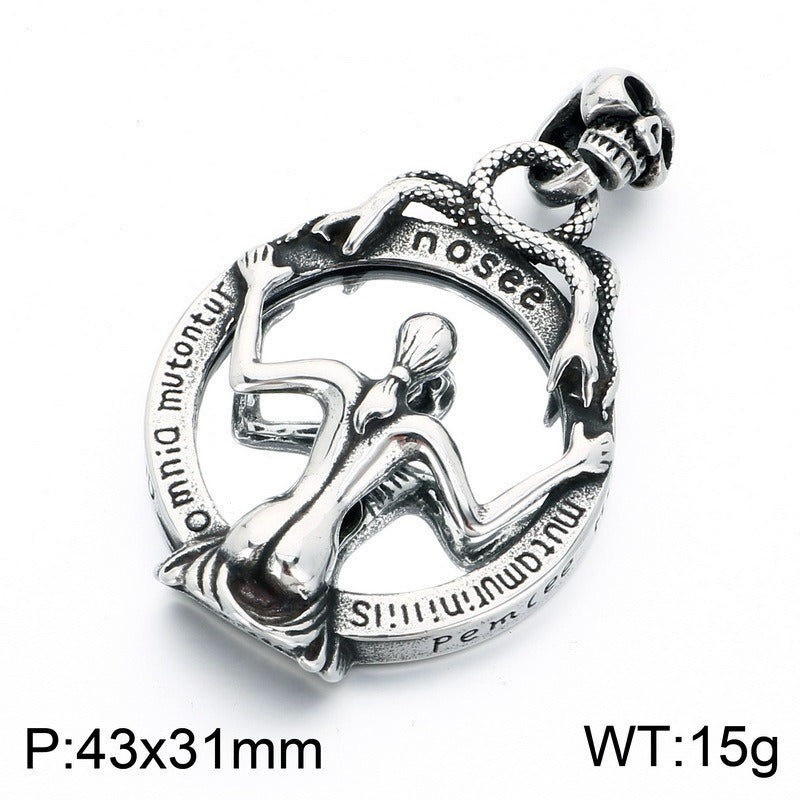 Kemstone Stainless Steel Dragonfly Winged Figure Pendant Necklace for Men Gothic K-PT668