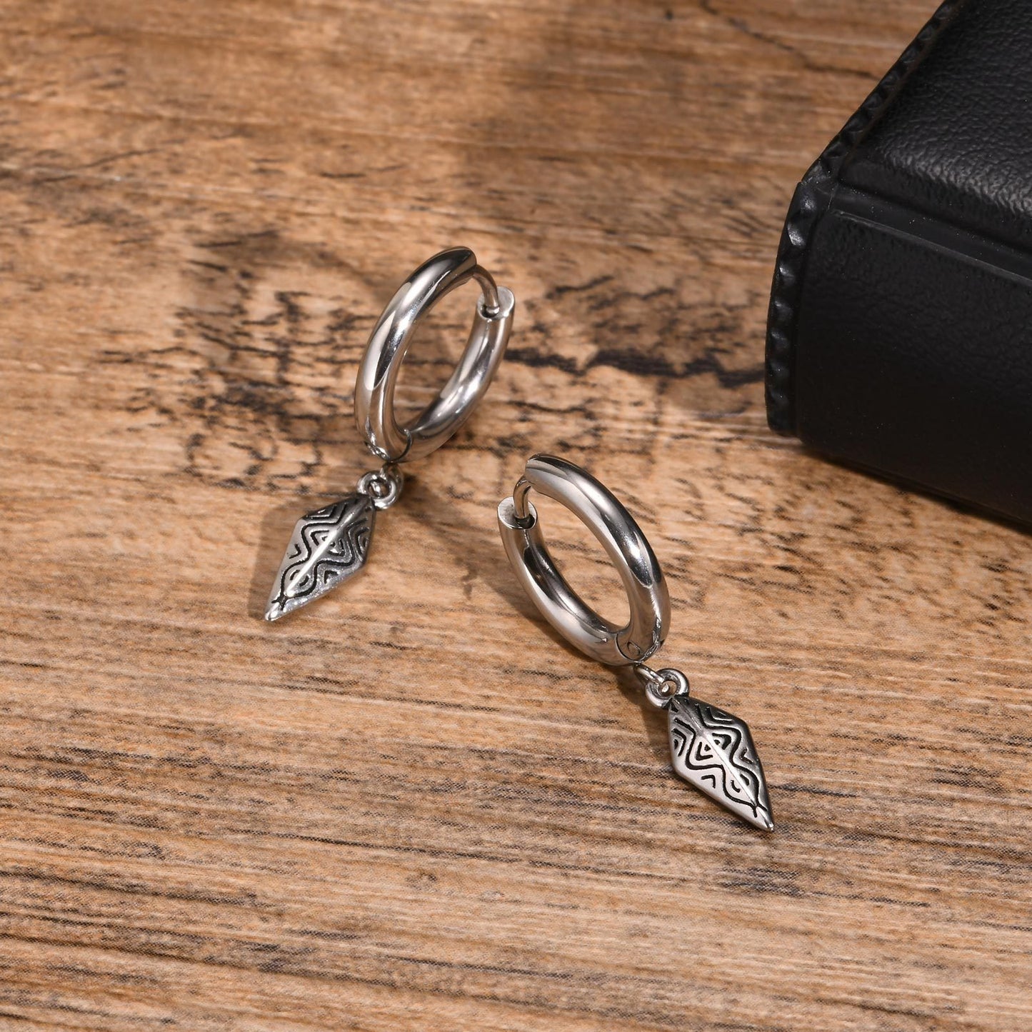 Kemstone Stainless Steel Earrings – Men’s Silver Punk Dangle ED747