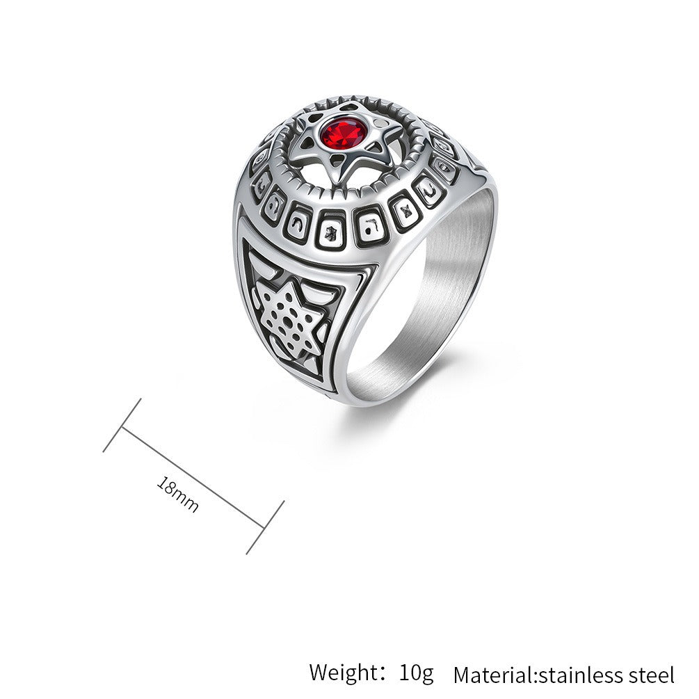 Kemstone Men’s Stainless Steel Hexagram Ring – Six-Pointed Star Zircon Jewelry K-R1091