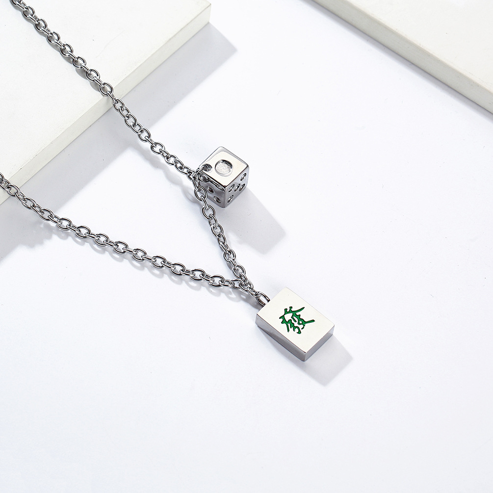 Kemston Stainless Steel Dice Cube Pendant Necklace for Men Streetwear K-PT475