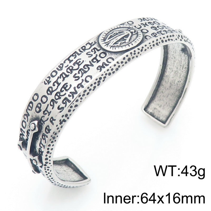 Kemstone Titanium Steel Angel Cross Cuff Bracelet for Men KB209283-LU