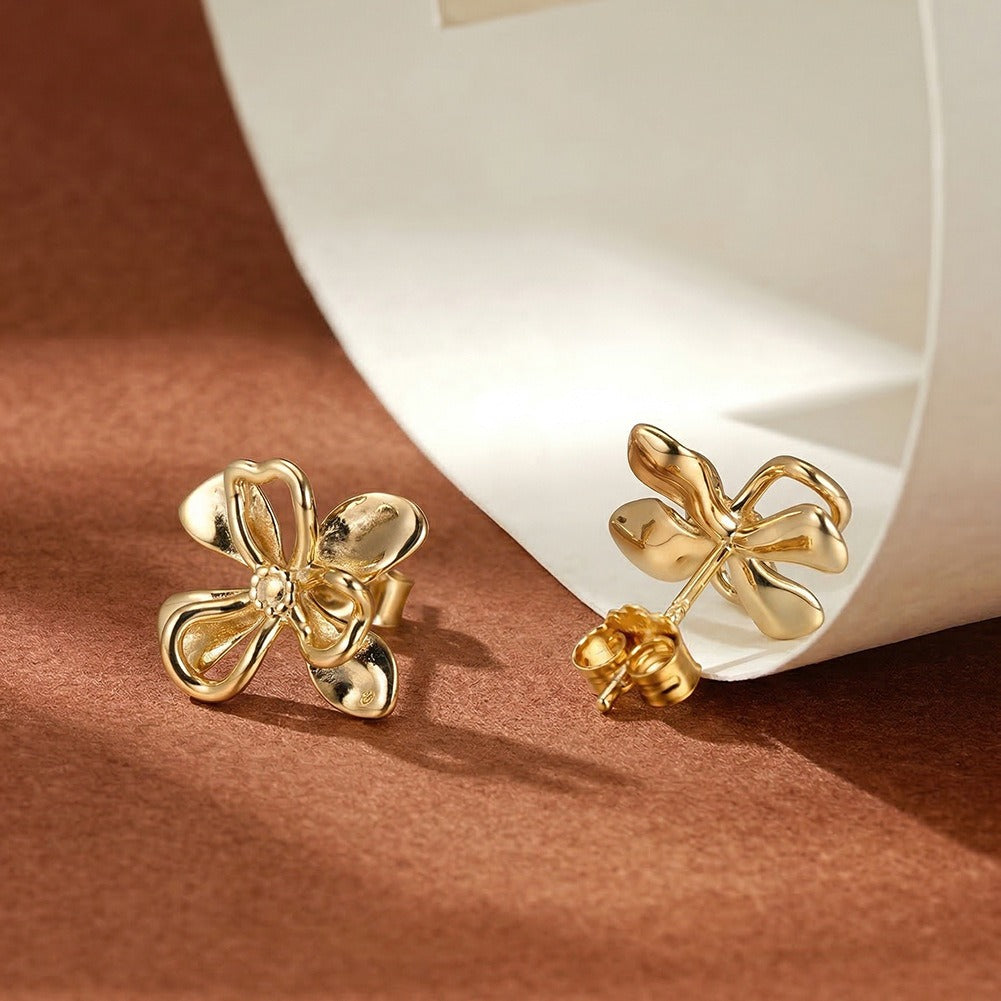 Kemstone 925 Sterling Silver Floral Stud Earrings for Women Openwork Design Gold Silver APE156