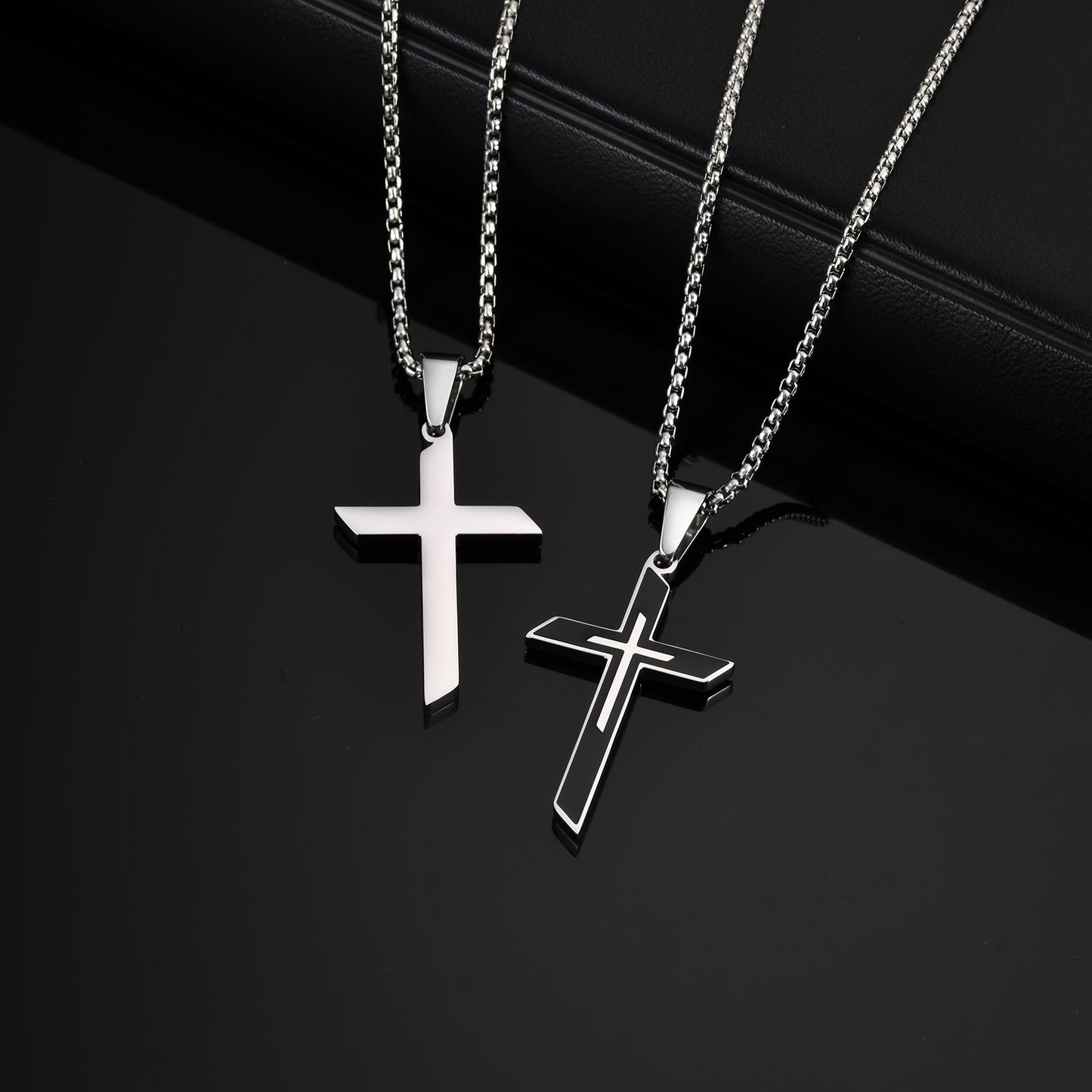 Kemstone Stainless Steel Black Resin Cross Pendant Necklace for Men PN-2178