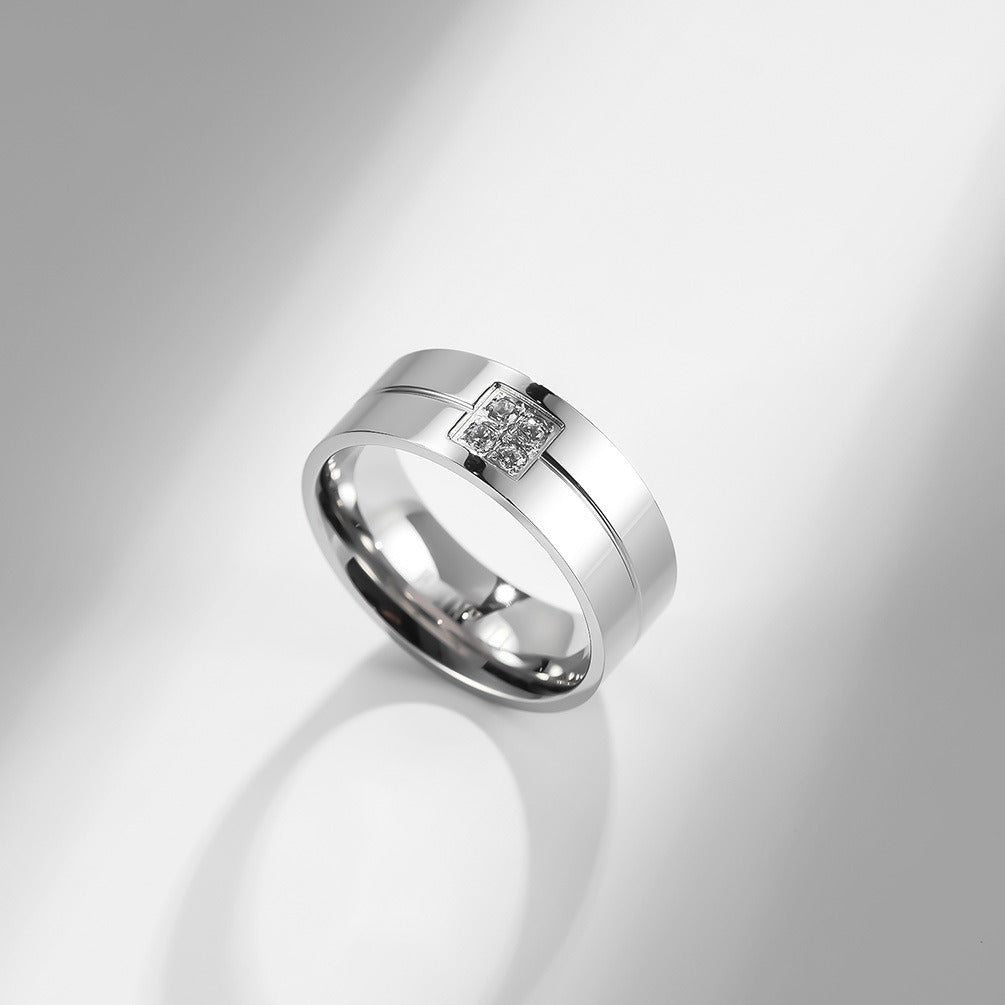 Kemstone Stainless Steel Zirconia Ring – Simple Line Design for Men K-R508