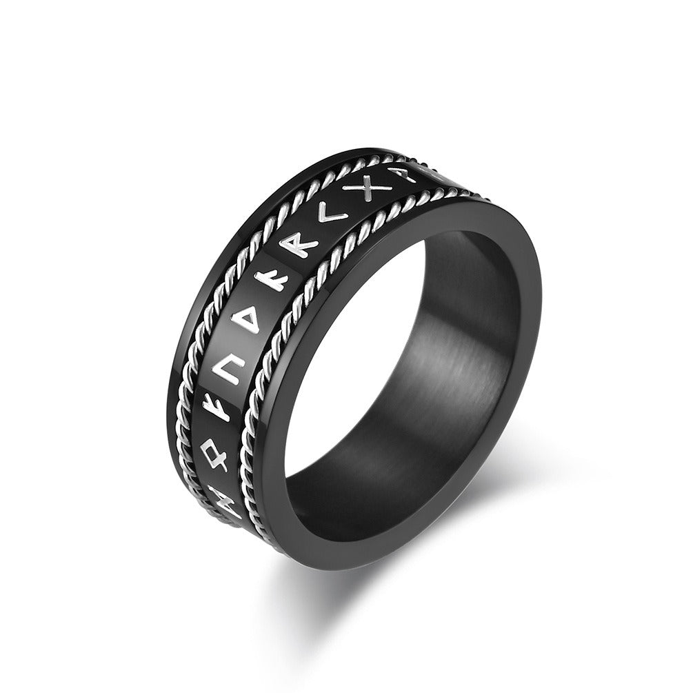 Kemstone Viking Rune Ring for Men Stainless Steel Double Rope Detail K-R804