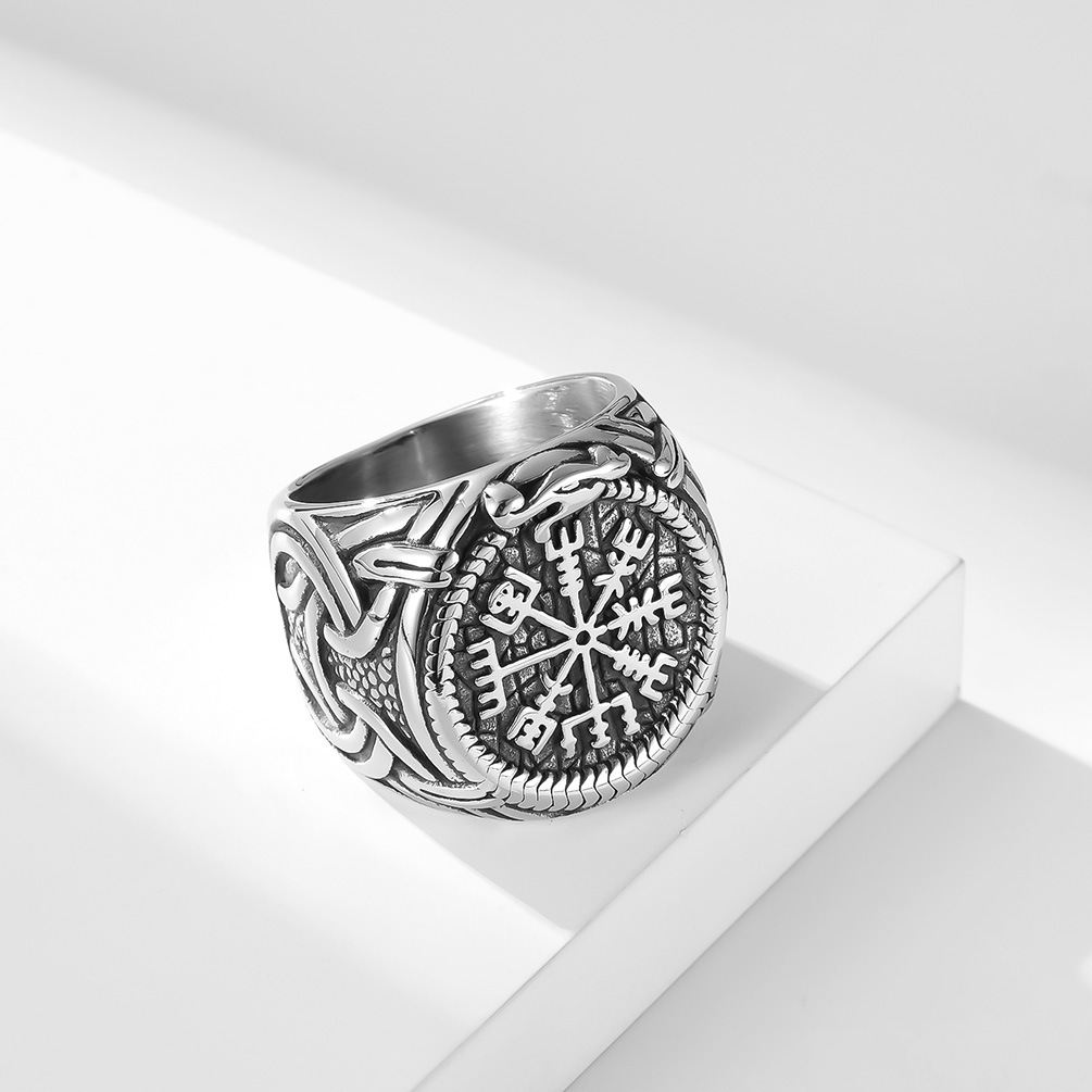 Kemstone Stainless Steel Viking Rune Ring for Men – Vintage Norse K-R652