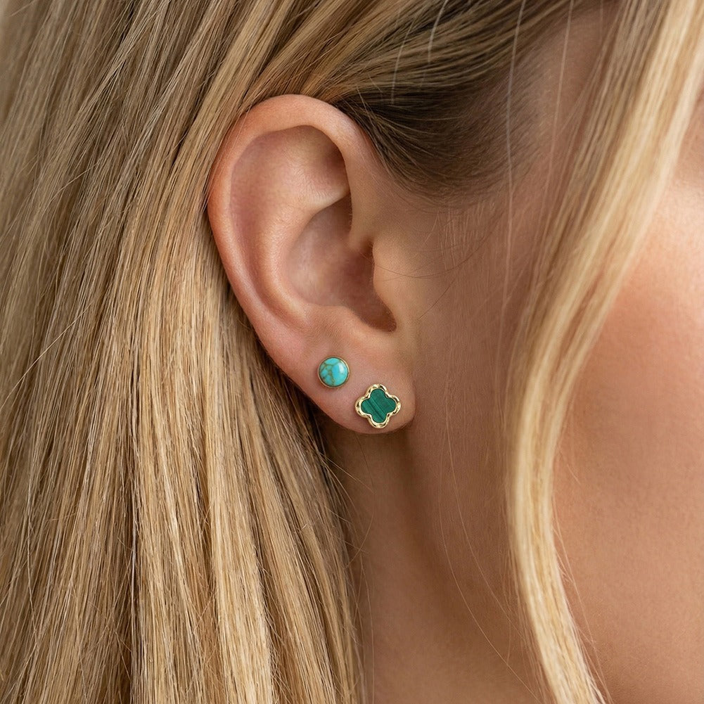 Kemstone 925 Sterling Silver Turquoise Stud Earrings for Women Round Bezel Gold Silver GME52