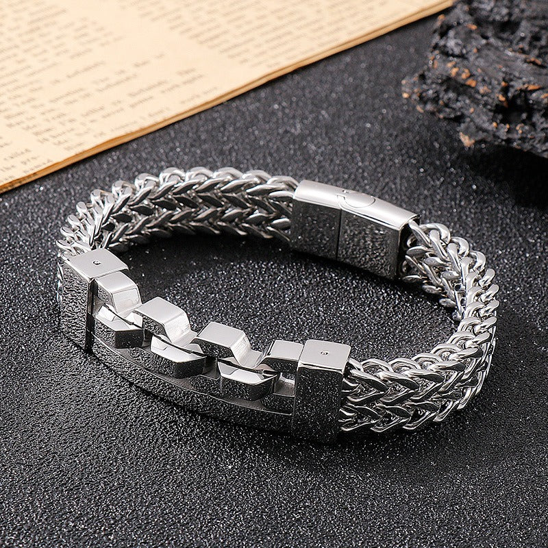 Kemstone Men's Titanium Steel Hollow Square Bracelet – Silver,Gold,Black KB139741-KFC