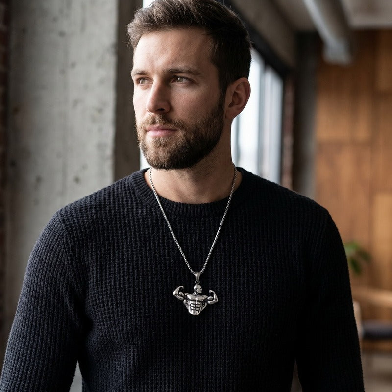 Kemstone Stainless Steel Muscle Man Pendant Necklace for Men Vintage Bodybuilding KP118622-LU