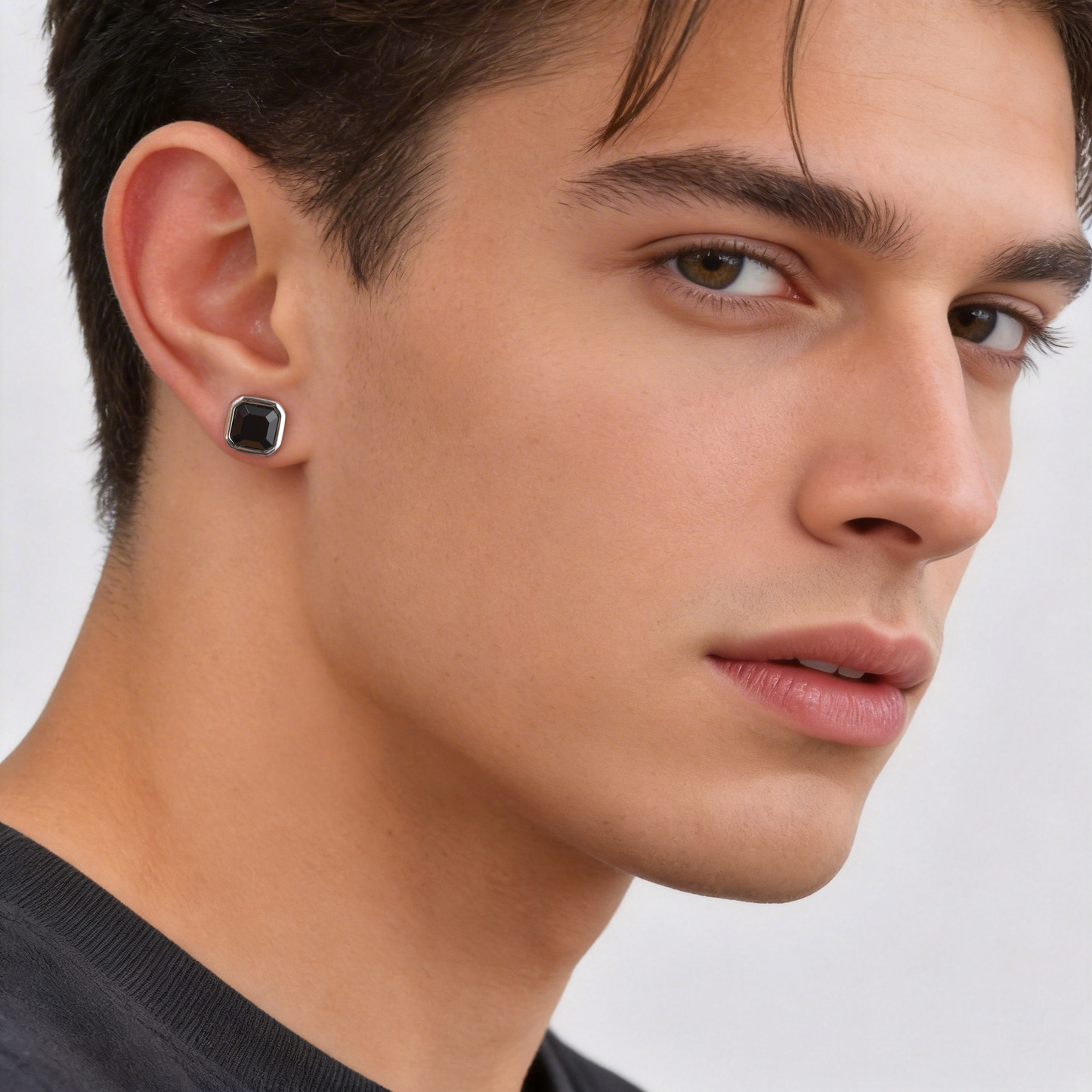 Kemstone Black Onyx Stud Earrings Stainless Steel Square Geometric for Men ES-734