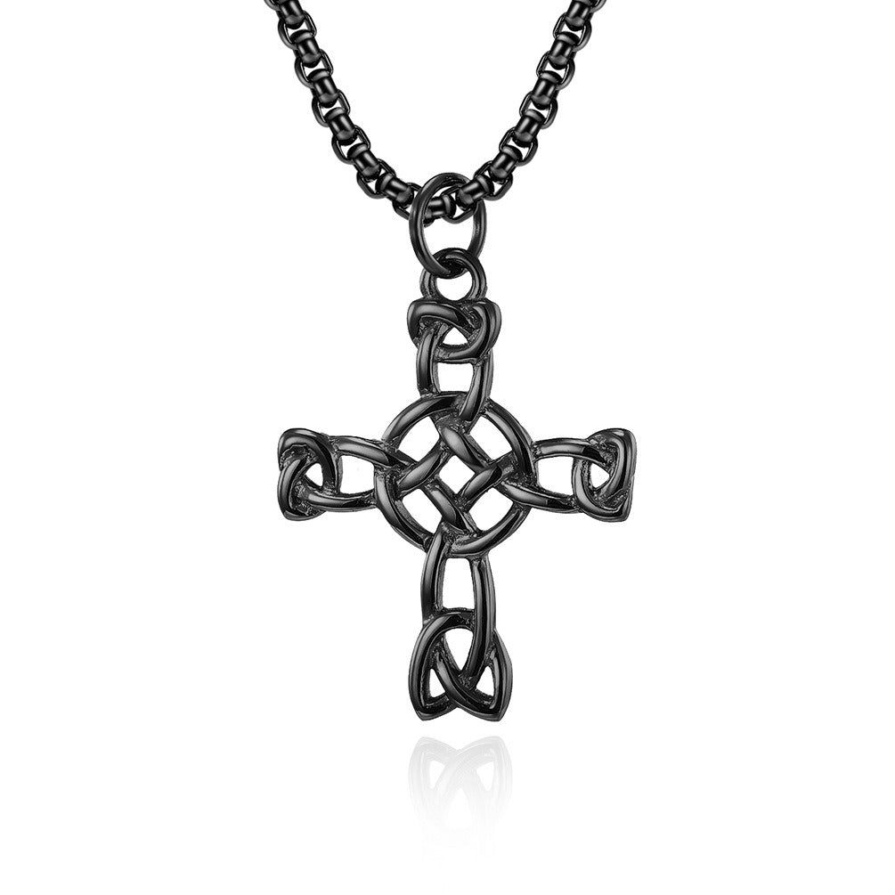 Kemstone Celtic Knot Cross Pendant Necklace for Men Stainless Steel Interwoven Detail K-PT416