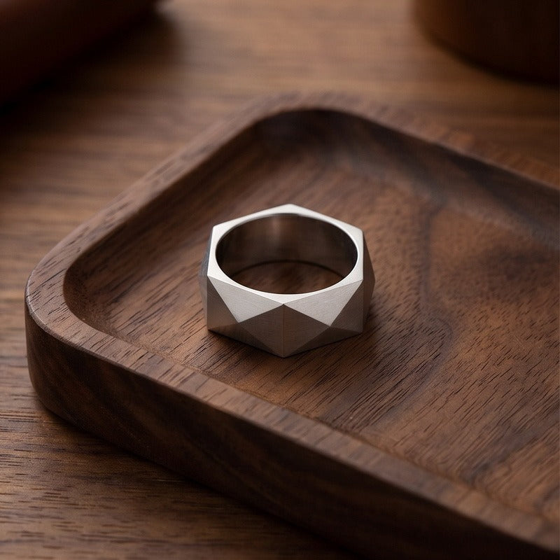 Kemstone Diamond Cut Geometric Ring for Men Titanium Steel Wide Band KR115325-KFC