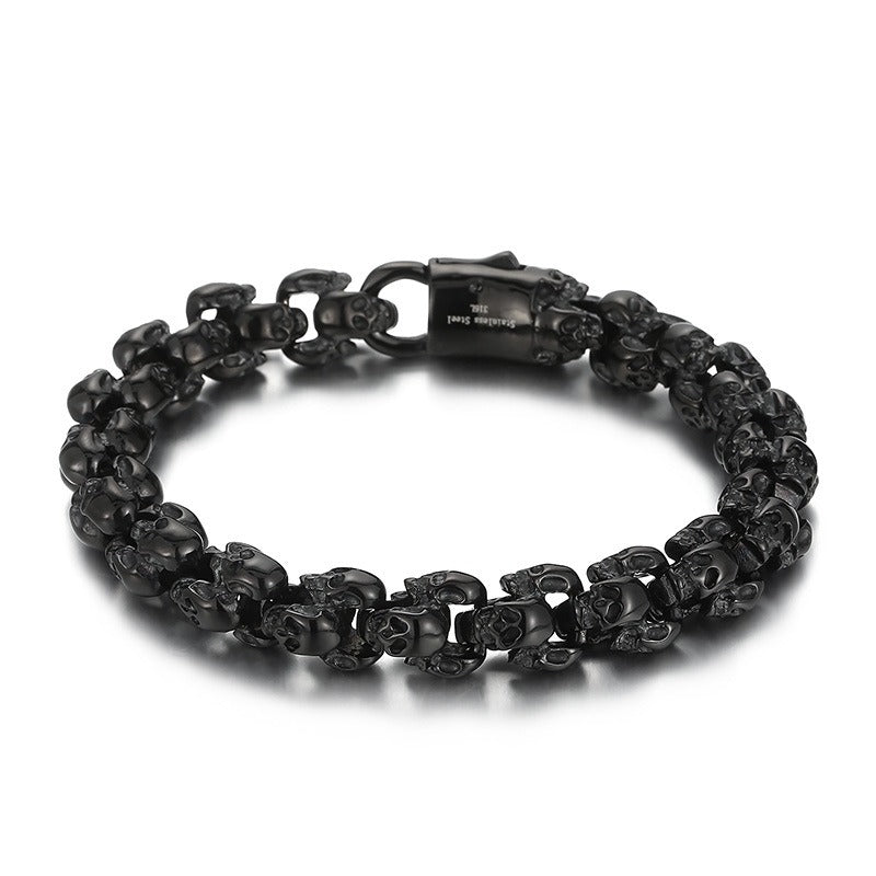 Kemstone Men’s Gold Skull Chain Bracelet – Stainless Steel Gothic Biker Jewelry KB81843-BD
