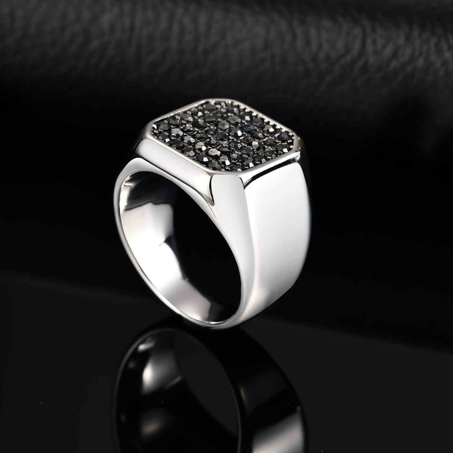 Kemstone Stainless Steel Cubic Zirconia Signet Ring – Hip Hop Square Face for Men RC-925
