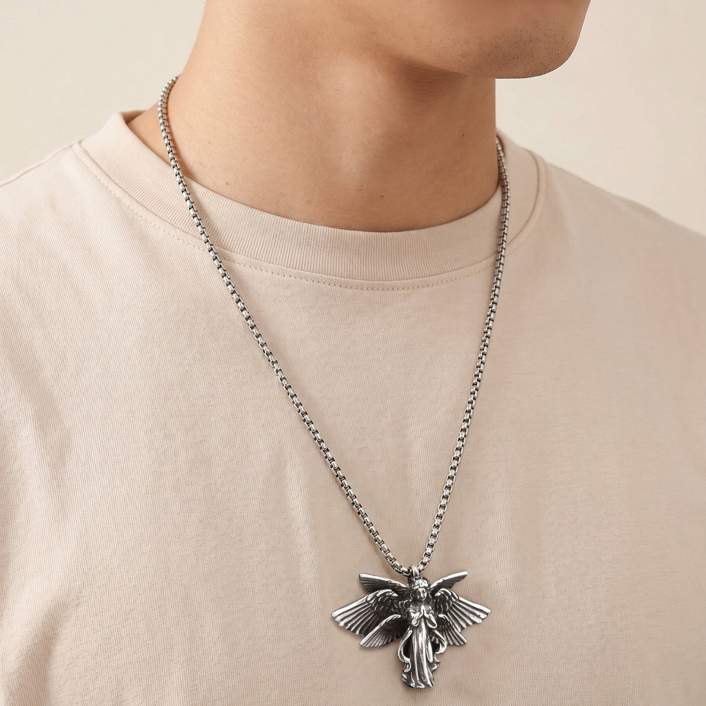 Kemstone Stainless Steel Wing Pendant Necklace for Men Vintage Gothic Silver PN2389